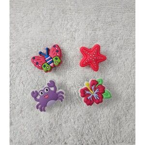 4‑Pack Tropical Croc Shoe Charms Butterfly Starfish Crab Hibiscus Set